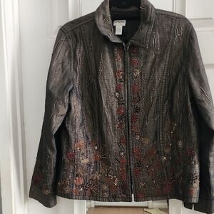 Chico’s Floral Beaded Embroidered Zip Up Blazer Jacket